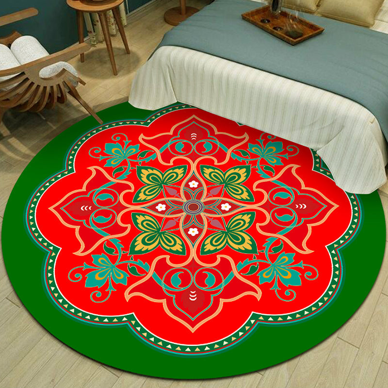 Exotic Multicolor Mandala Rug Polypropylene Moroccan Rug Pet Friendly Machine Washable Non-Slip Backing Rug for Bedroom