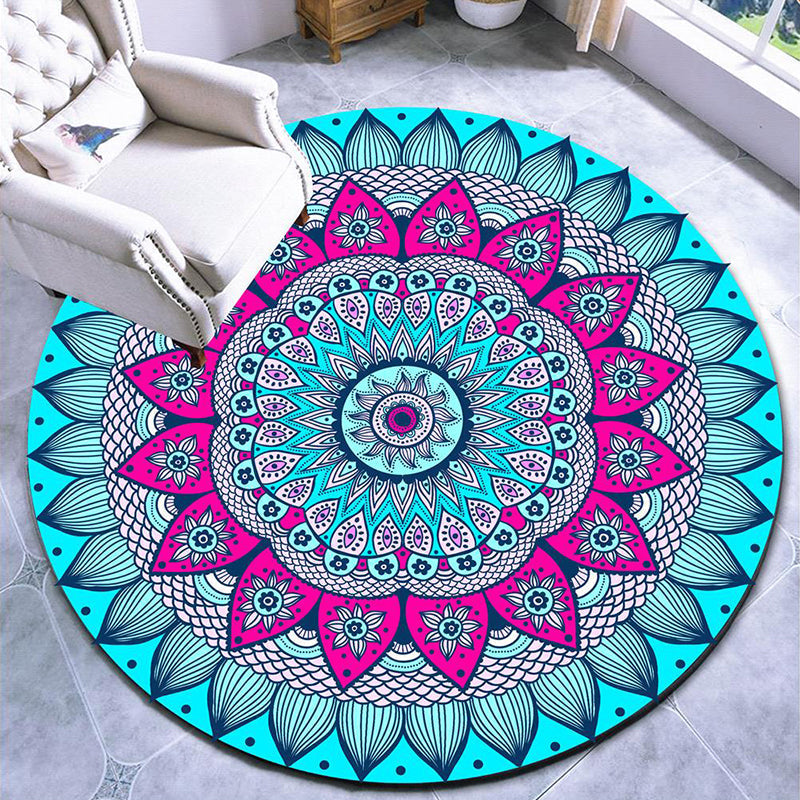 Beautiful mandala patterned rug Multicolored Moroccan area rug Polyester pet friendly stain resistant non-slip backing rug for tea room