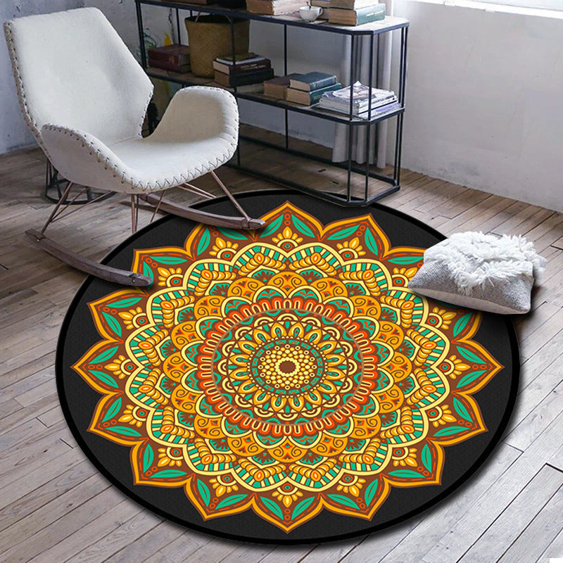 Folks Multicolor Mandala Rug Synthetic Moroccan Rug Machine Washable Non-Slip Pet Friendly Living Room Rug