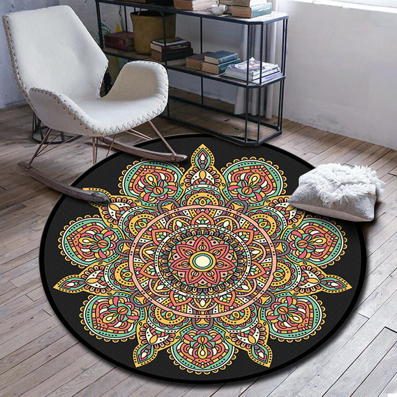 Folks Multicolor Mandala Rug Synthetic Moroccan Rug Machine Washable Non-Slip Pet Friendly Living Room Rug