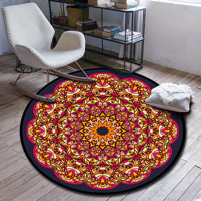 Folks Multicolor Mandala Rug Synthetic Moroccan Rug Machine Washable Non-Slip Pet Friendly Living Room Rug