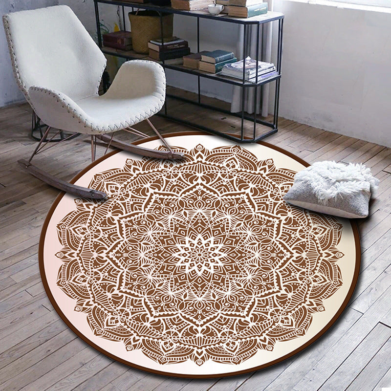 Folks Multicolor Mandala Rug Synthetic Moroccan Rug Machine Washable Non-Slip Pet Friendly Living Room Rug