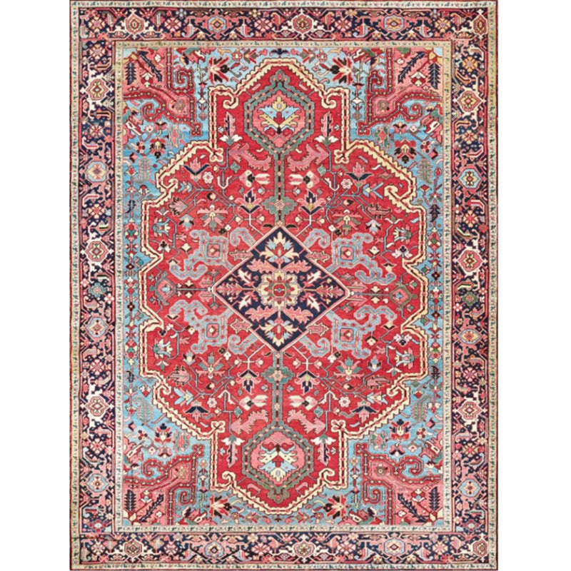 Persian Home Rug Multicolored Symmetrical Print Rug Polyester Non-Slip Backing Machine Washable Stain Resistant Rug