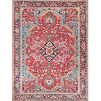 Persian Home Rug Multicolored Symmetrical Print Polyester Non-Slip Back Machine Washable Stain-Resistant Rug