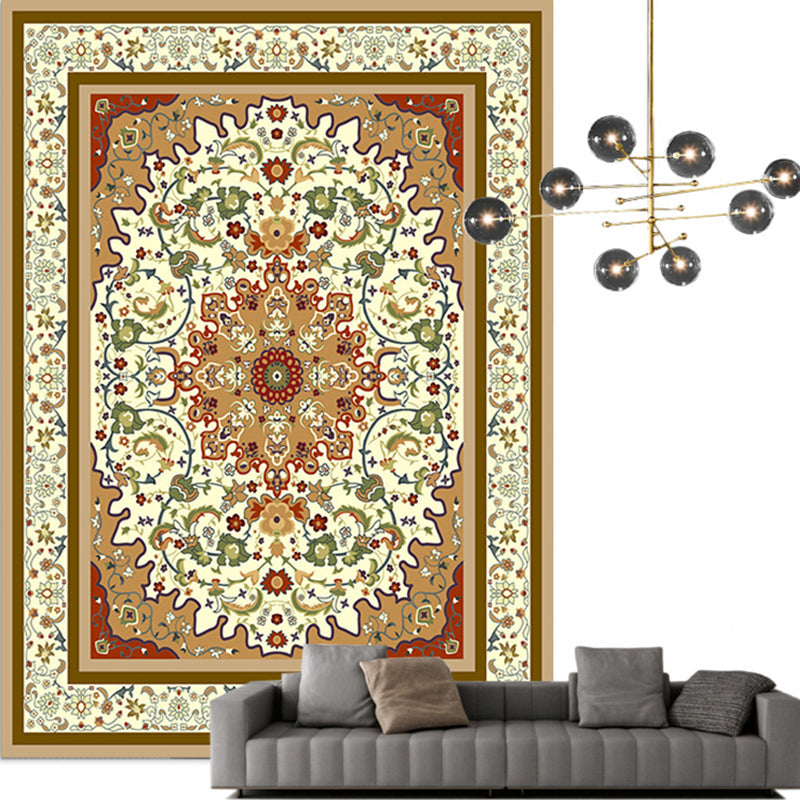 Traditional Multicolored Moroccan Carpet Polypropylene Floral Carpet Non-Slip Backing Pet Friendly Stain Resistant Carpet for Living Room