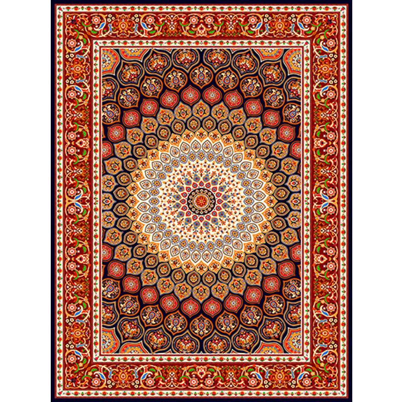 Moroccan Style Bedroom Rug Multicolor Floral Pattern Rug Polyester Washable Pet Friendly Non-Slip Back Rug