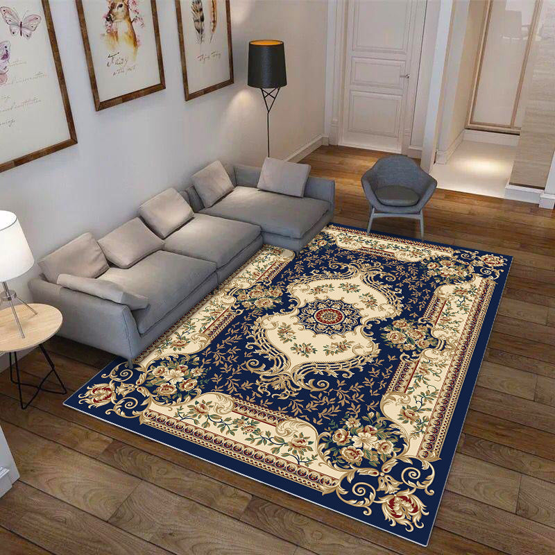 Moroccan Style Bedroom Rug Multicolor Floral Pattern Rug Polyester Washable Pet Friendly Non-Slip Back Rug