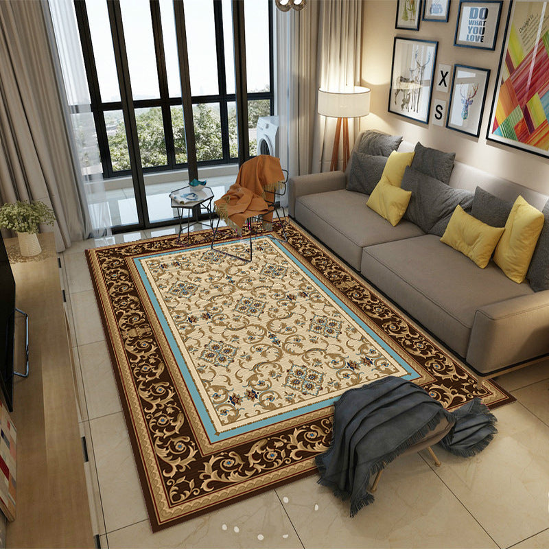 Moroccan Style Bedroom Rug Multicolor Floral Pattern Rug Polyester Washable Pet Friendly Non-Slip Back Rug