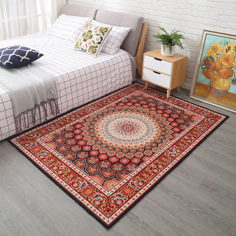 Moroccan Style Bedroom Rug Multicolor Floral Pattern Rug Polyester Washable Pet Friendly Non-Slip Back Rug