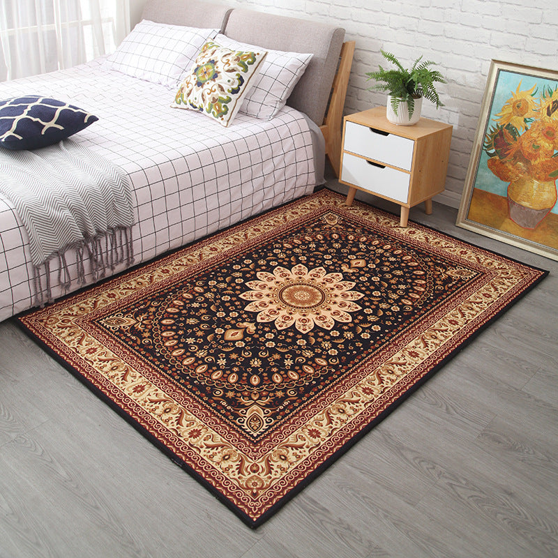 Moroccan Style Bedroom Rug Multicolor Floral Pattern Rug Polyester Washable Pet Friendly Non-Slip Back Rug