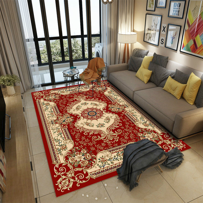 Moroccan Style Bedroom Rug Multicolor Floral Pattern Rug Polyester Washable Pet Friendly Non-Slip Back Rug