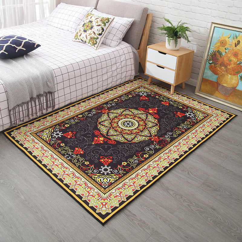 Moroccan Style Bedroom Rug Multicolor Floral Pattern Rug Polyester Washable Pet Friendly Non-Slip Back Rug