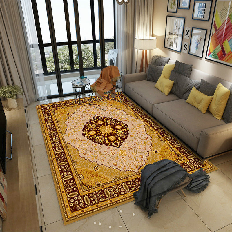 Moroccan Style Bedroom Rug Multicolor Floral Pattern Rug Polyester Washable Pet Friendly Non-Slip Back Rug