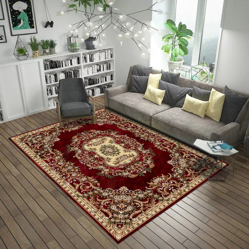 Moroccan Style Bedroom Rug Multicolor Floral Pattern Rug Polyester Washable Pet Friendly Non-Slip Back Rug