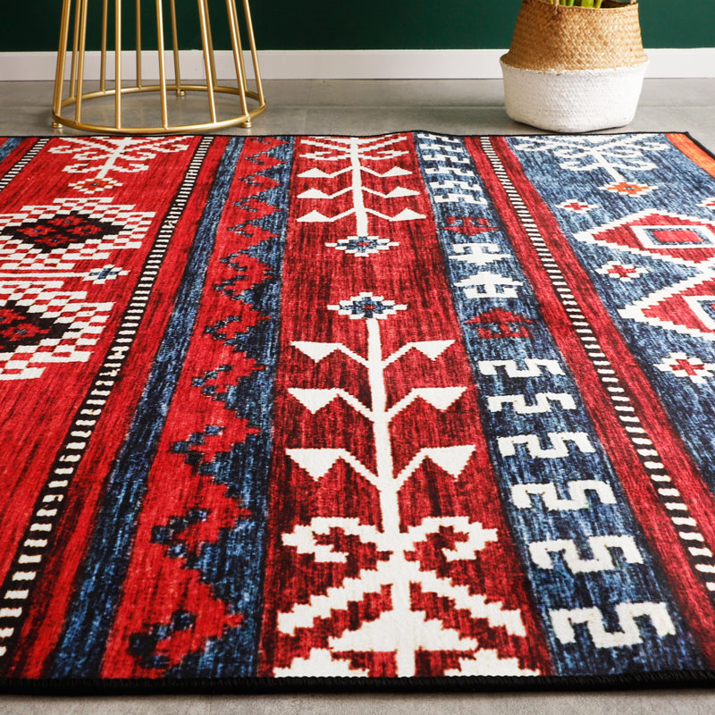 Rustic Tribal Print Area Rug Multicolored Moroccan Rug Synthetic Washable Non-Slip Pet-Friendly Rug for the Room