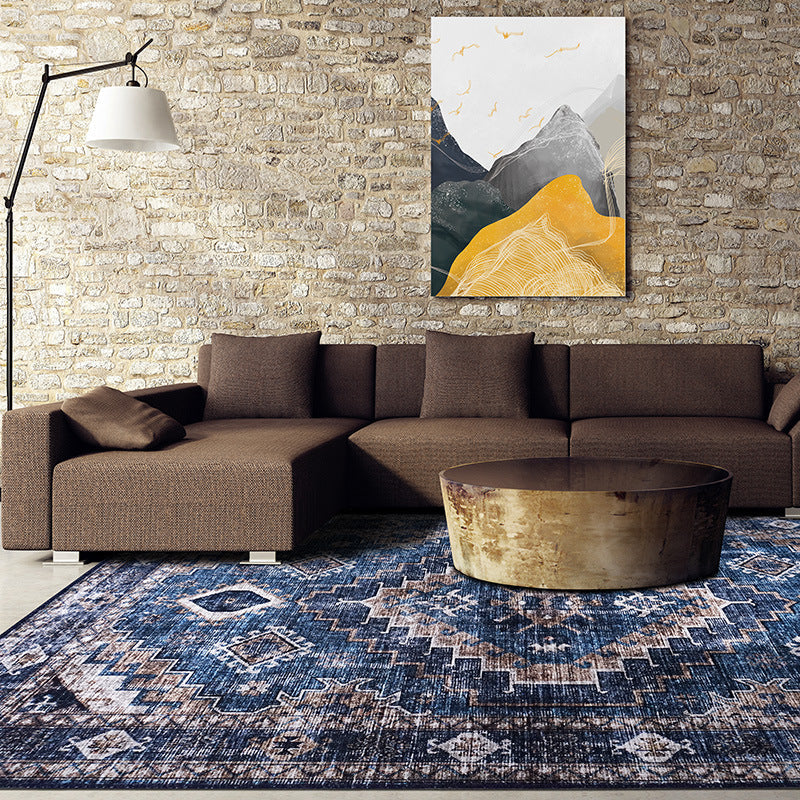 Moroccan Style Print Carpet Multicolor Polyester Carpet Non-Slip Pet-Friendly Machine Washable Carpet for Living Room