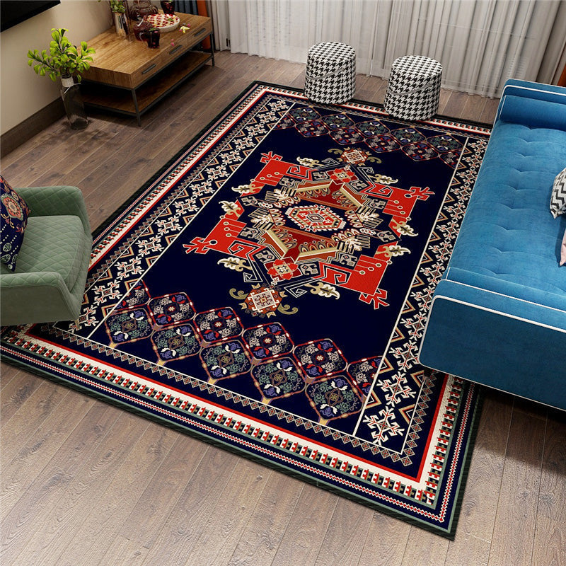 Classic Persian Carpet Multicolored Flower Rug Machine Washable Stain Resistant Non-slip Living Room Rug for Home