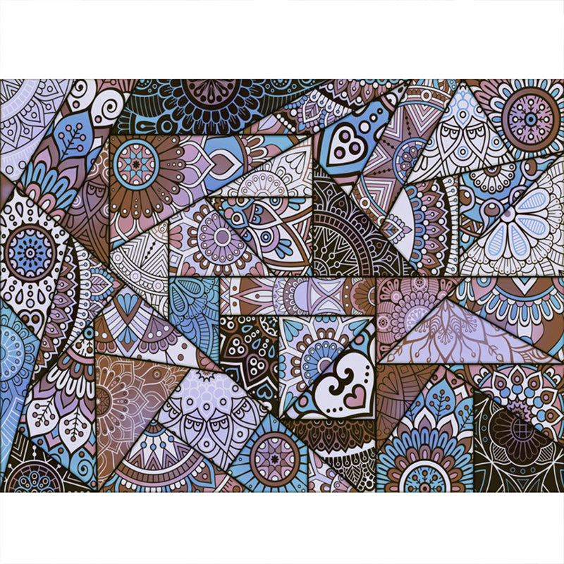 Multicolored floral mosaic print carpet polypropylene Moroccan indoor carpet machine washable non-slip backing pet-friendly carpet for home