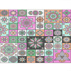 Multicolored floral mosaic print carpet polypropylene Moroccan indoor carpet machine washable non-slip backing pet-friendly carpet for home