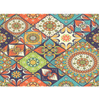 Multicolored floral mosaic print carpet polypropylene Moroccan indoor carpet machine washable non-slip backing pet-friendly carpet for home