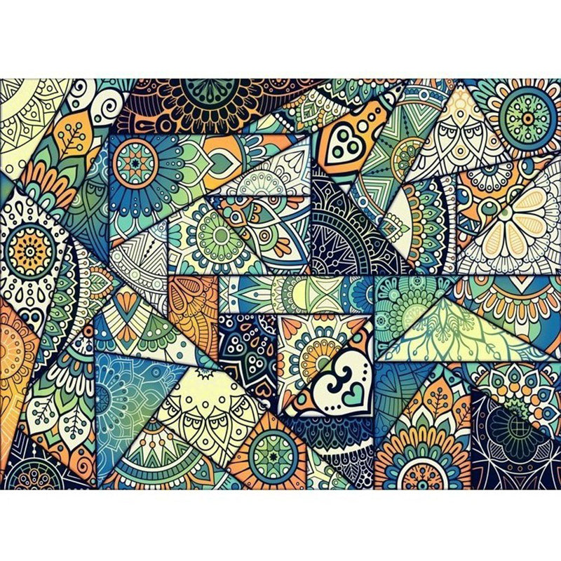 Multicolored floral mosaic print carpet polypropylene Moroccan indoor carpet machine washable non-slip backing pet-friendly carpet for home
