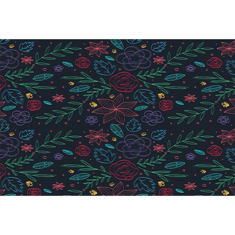 Multicolored floral mosaic print carpet polypropylene Moroccan indoor carpet machine washable non-slip backing pet-friendly carpet for home