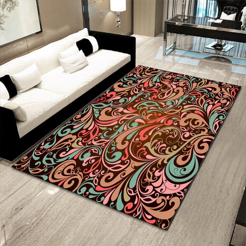 Multicolored floral mosaic print carpet polypropylene Moroccan indoor carpet machine washable non-slip backing pet-friendly carpet for home