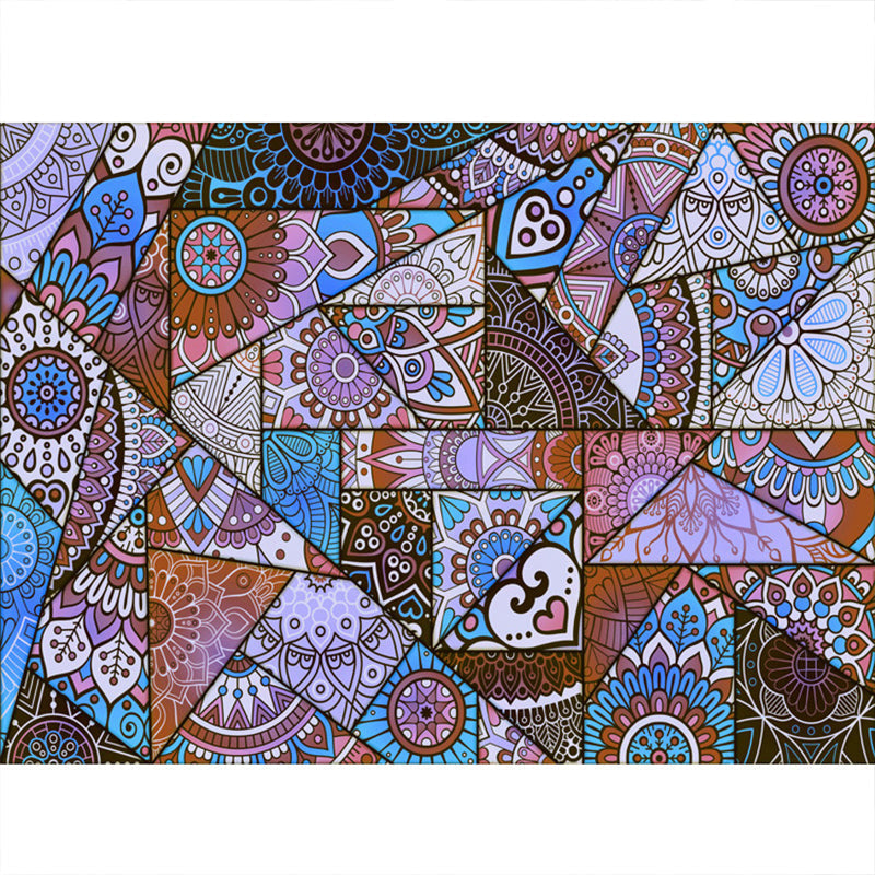 Multicolored floral mosaic print carpet polypropylene Moroccan indoor carpet machine washable non-slip backing pet-friendly carpet for home