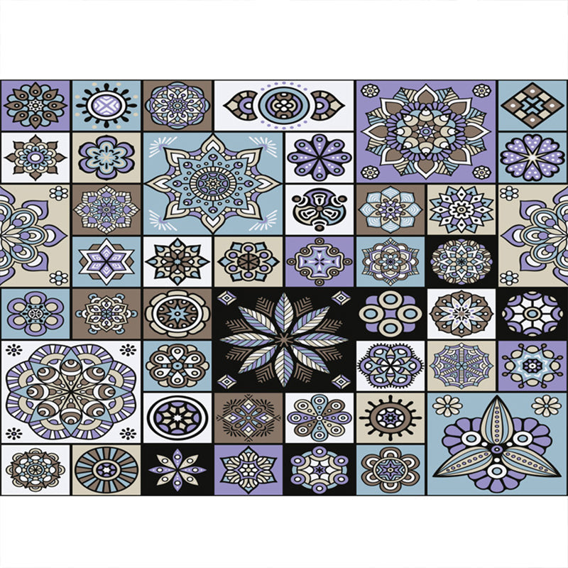 Multicolored floral mosaic print carpet polypropylene Moroccan indoor carpet machine washable non-slip backing pet-friendly carpet for home