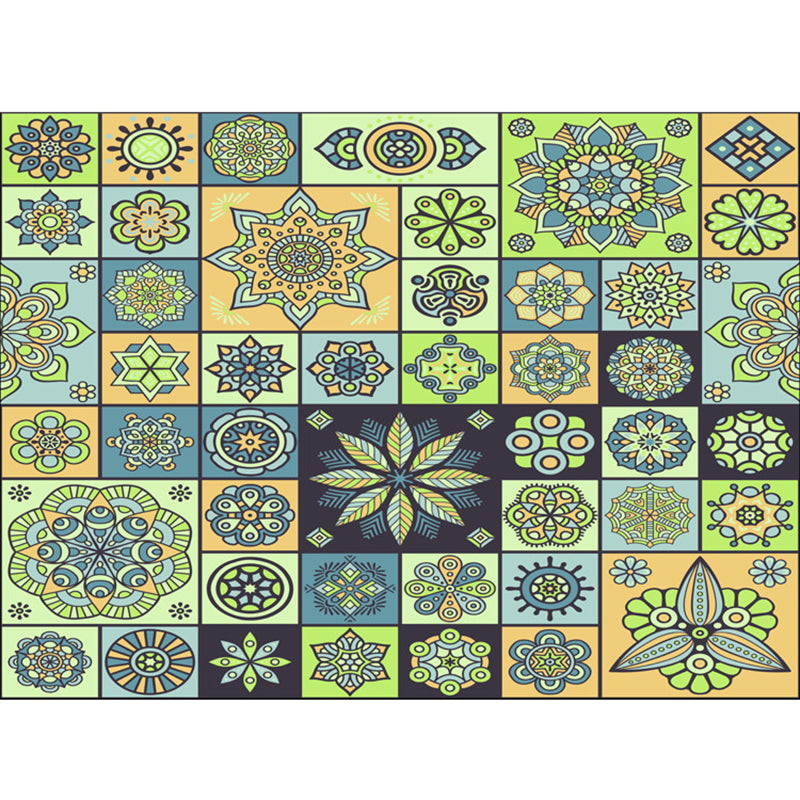 Multicolored floral mosaic print carpet polypropylene Moroccan indoor carpet machine washable non-slip backing pet-friendly carpet for home
