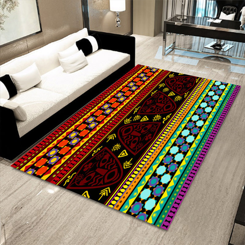 Multicolored floral mosaic print carpet polypropylene Moroccan indoor carpet machine washable non-slip backing pet-friendly carpet for home