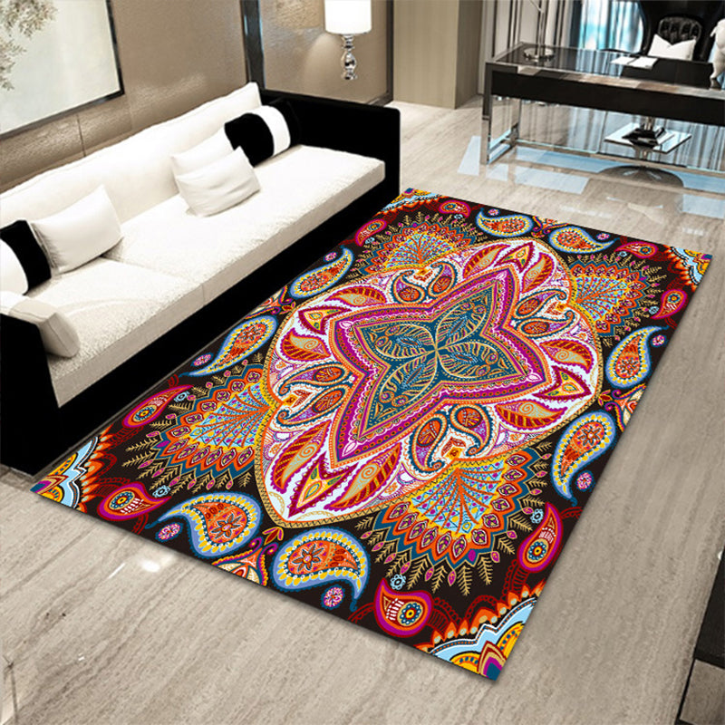 Multicolored floral mosaic print carpet polypropylene Moroccan indoor carpet machine washable non-slip backing pet-friendly carpet for home