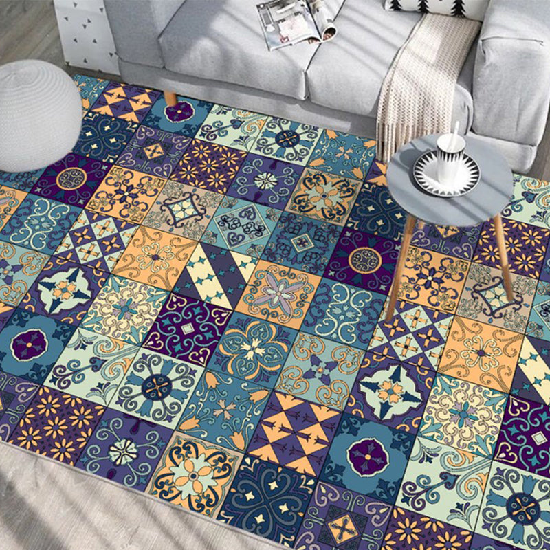 Moroccan Mosaic Print Carpet Multicolored Polyester Rug Non-Slip Back Washable Pet-Friendly Rug for Living Room
