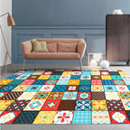 Moroccan mosaic print rug Multicolored polyester rug Non-slip backing Washable pet-friendly rug for the living room
