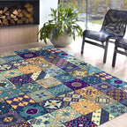 Moroccan Mosaic Print Carpet Multicolored Polyester Rug Non-Slip Back Washable Pet-Friendly Rug for Living Room