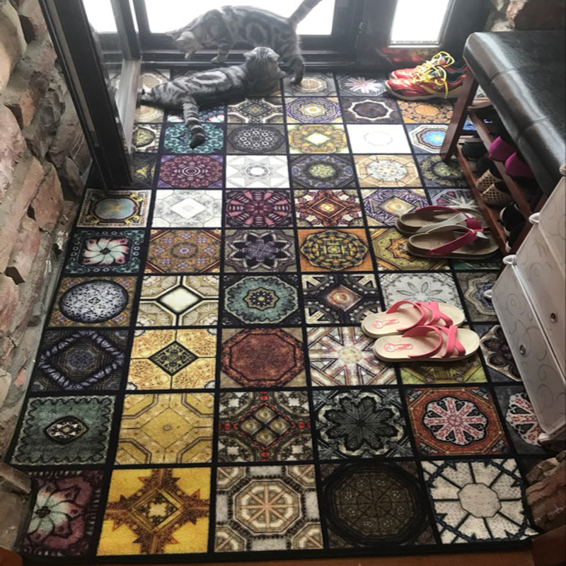 Chic Multicolor Moroccan Carpet Polypropylene Mosaic Rug Non-Slip Back Machine Washable Stain Resistant Rug for Entrance Area