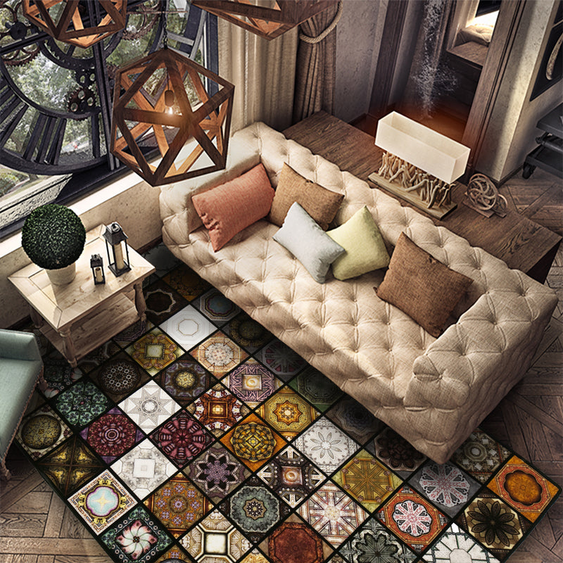 Chic Multicolor Moroccan Carpet Polypropylene Mosaic Rug Non-Slip Back Machine Washable Stain Resistant Rug for Entrance Area