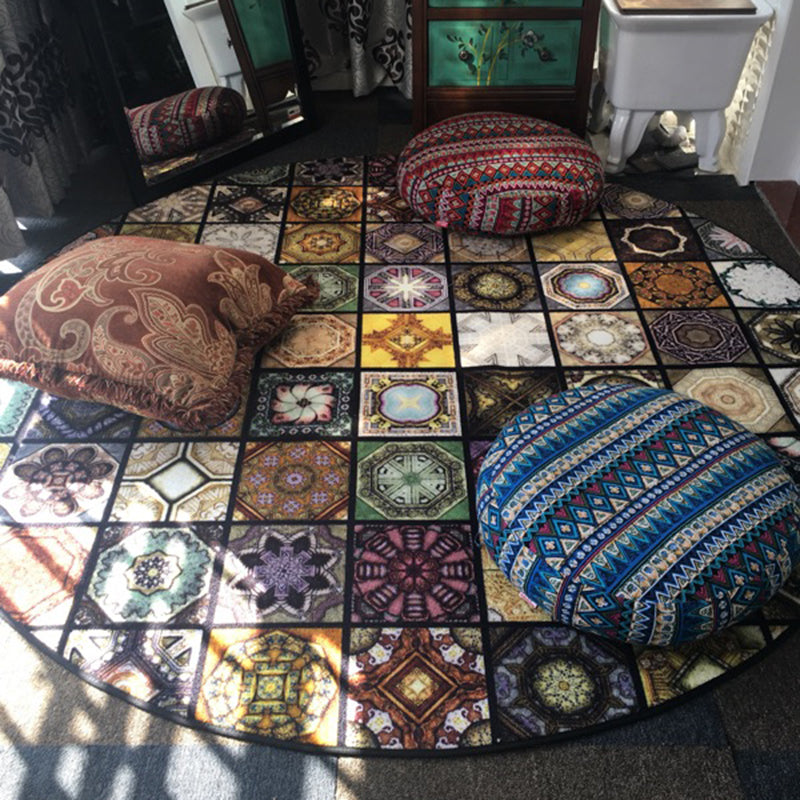 Chic Multicolor Moroccan Carpet Polypropylene Mosaic Rug Non-Slip Back Machine Washable Stain Resistant Rug for Entrance Area