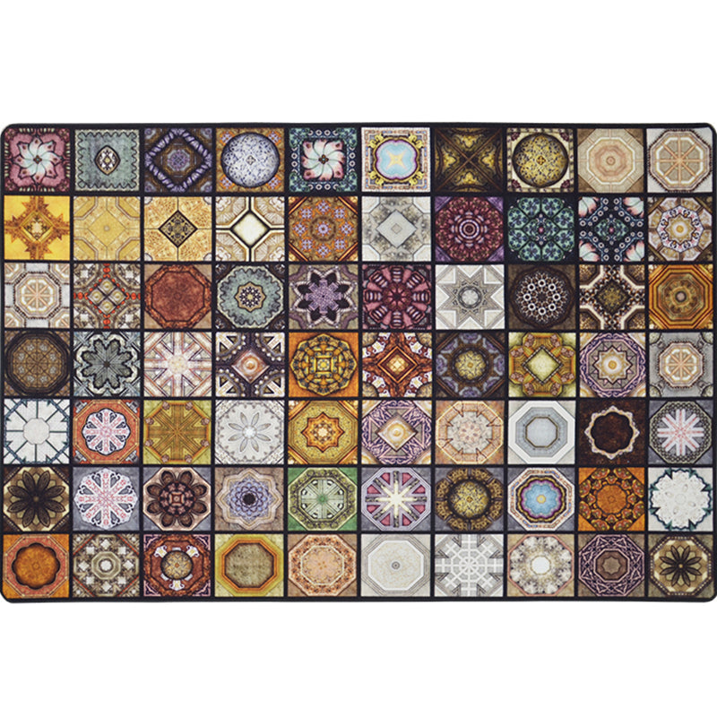 Chic Multicolor Moroccan Carpet Polypropylene Mosaic Rug Non-Slip Back Machine Washable Stain Resistant Rug for Entrance Area