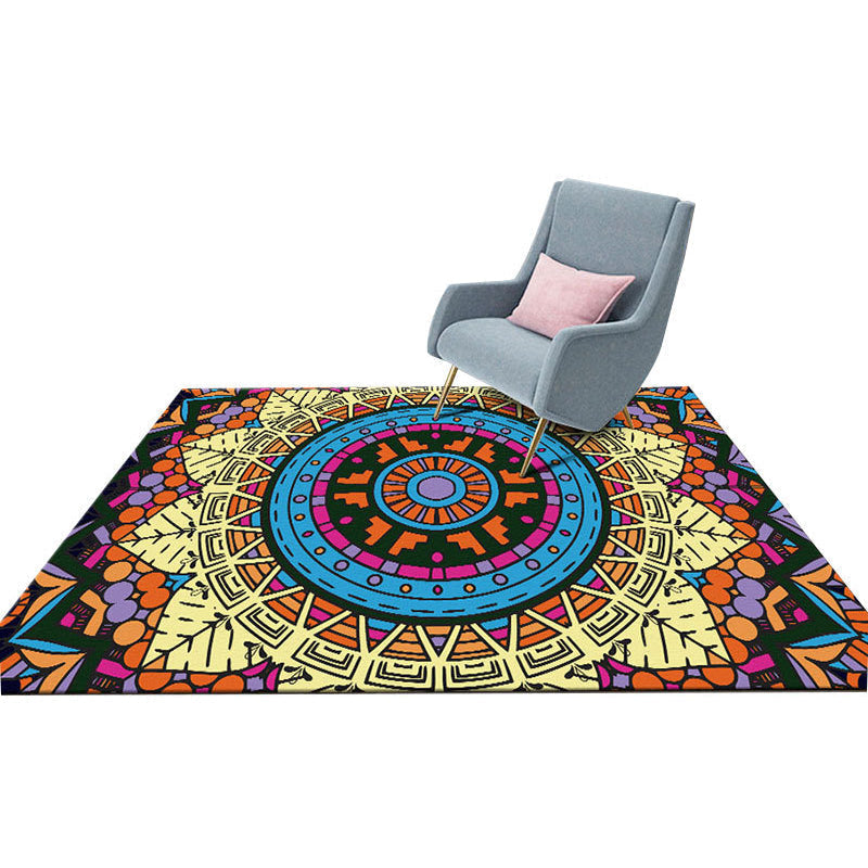 Colorful Mandala Rug Multicolored Moroccan Rug Polyester Stain Resistant Pet Friendly Non-Slip Rug for Home