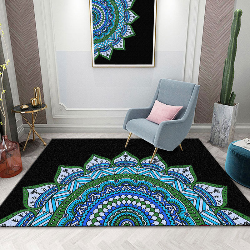 Colorful Mandala Rug Multicolored Moroccan Rug Polyester Stain Resistant Pet Friendly Non-Slip Rug for Home