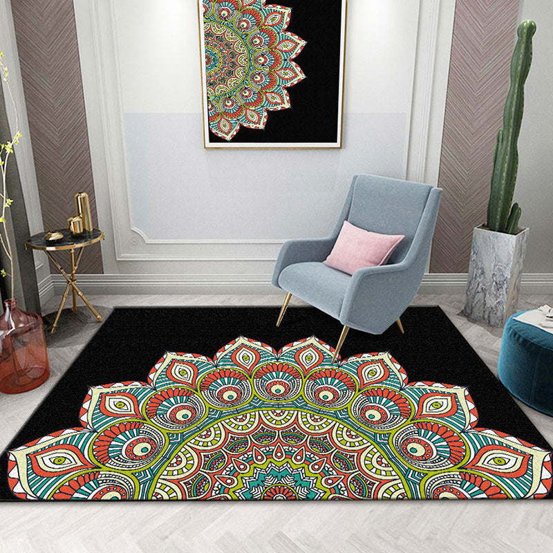Colorful Mandala Rug Multicolored Moroccan Rug Polyester Stain Resistant Pet Friendly Non-Slip Rug for Home