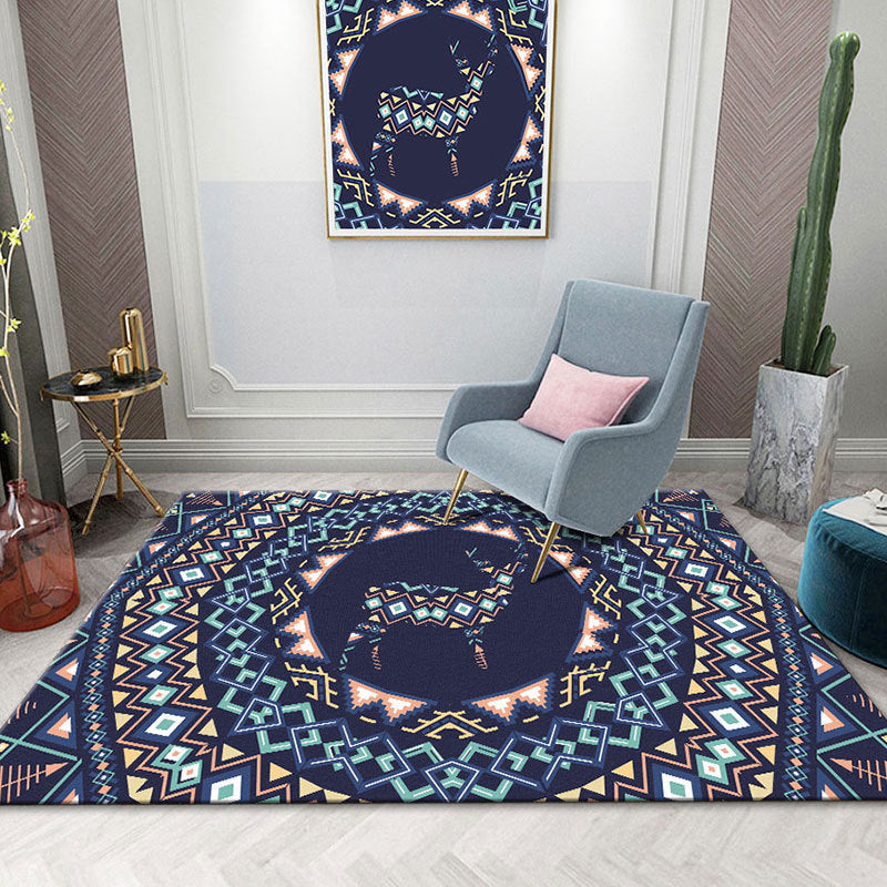Colorful Mandala Rug Multicolored Moroccan Rug Polyester Stain Resistant Pet Friendly Non-Slip Rug for Home