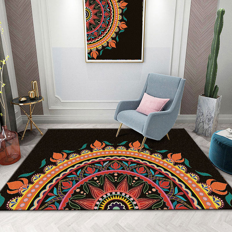 Colorful Mandala Rug Multicolored Moroccan Rug Polyester Stain Resistant Pet Friendly Non-Slip Rug for Home