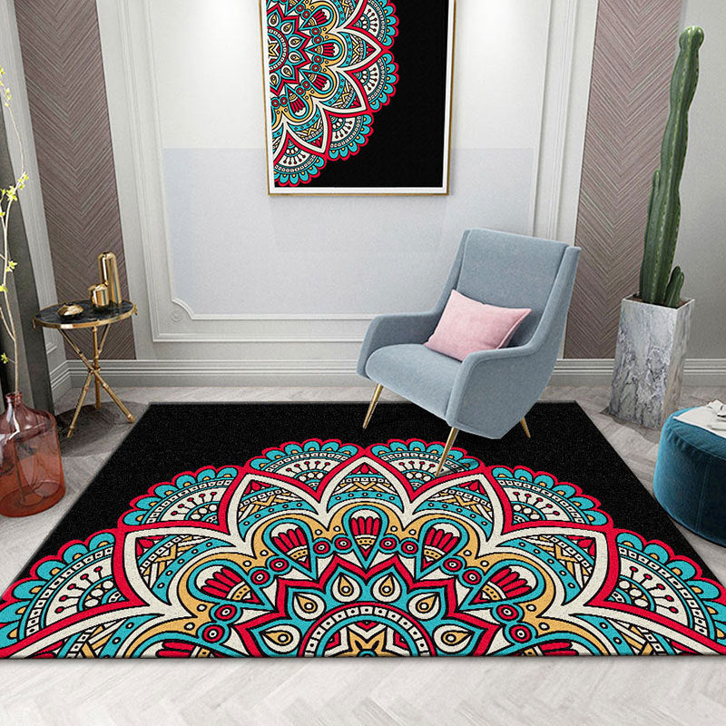 Colorful Mandala Rug Multicolored Moroccan Rug Polyester Stain Resistant Pet Friendly Non-Slip Rug for Home
