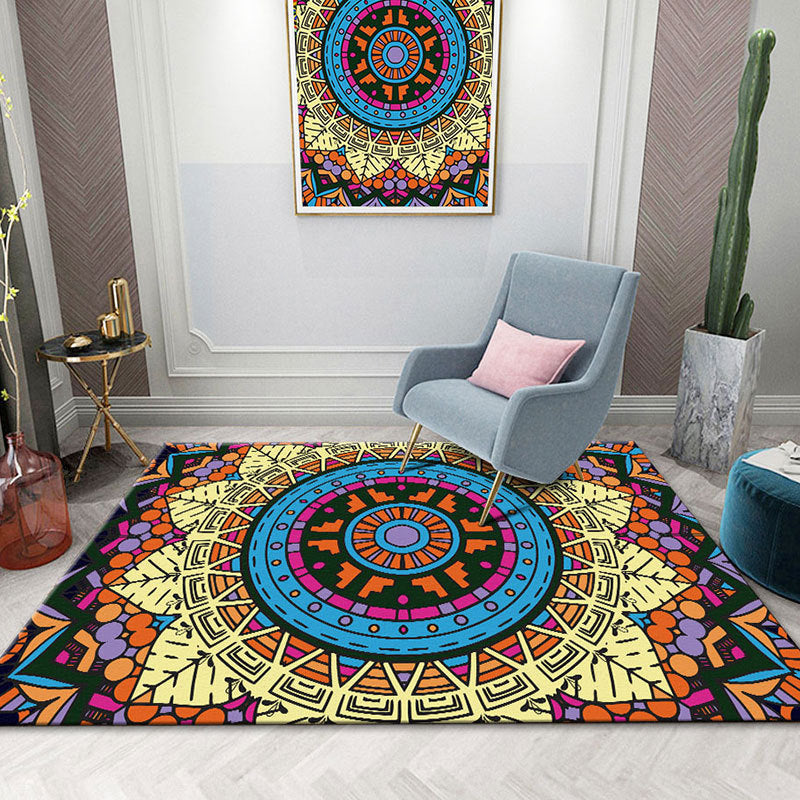 Colorful Mandala Rug Multicolored Moroccan Rug Polyester Stain Resistant Pet Friendly Non-Slip Rug for Home