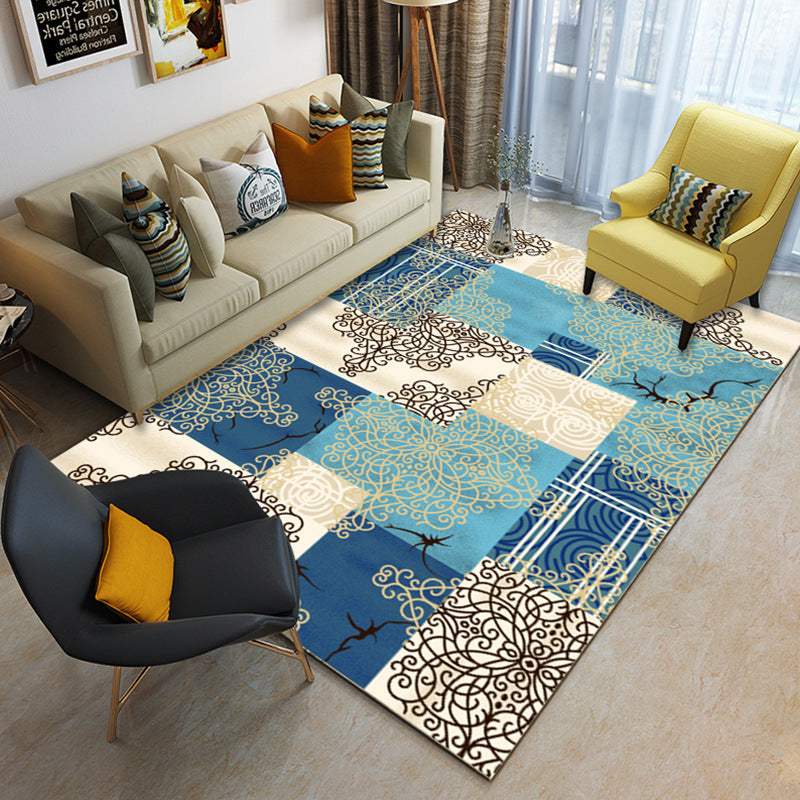 Multicolor geometric rug synthetic contemporary area rug pet-friendly non-slip back washable rug for the living room
