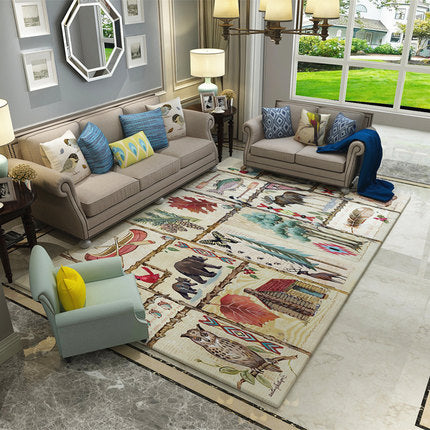 Nordic Geometric Pattern Rug Multi-Color Polypropylene Rug Non-Slip Washable Stain-Resistant Rug for Large Room