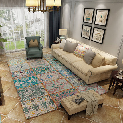 Nordic Geometric Pattern Rug Multi-Color Polypropylene Rug Non-Slip Washable Stain-Resistant Rug for Large Room