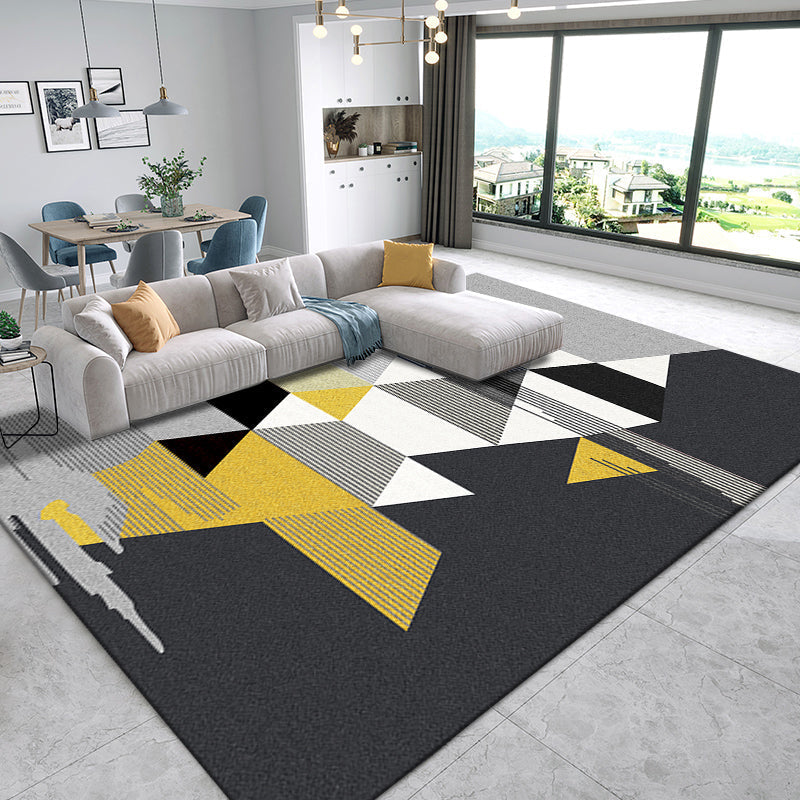 Nordic Home Rug Multicolor Color Block Geometric Rug Synthetic Non-Slip Back Washable Pet Friendly Rug
